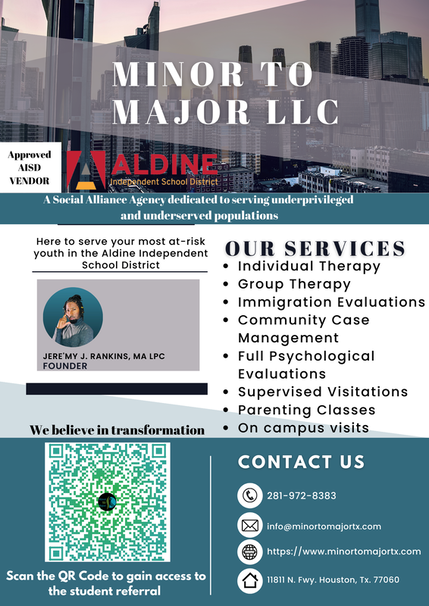 A flyer for students, parents, and staff at Aldine ISD who would like to refer a student or teacher who struggles with life's many stressors
